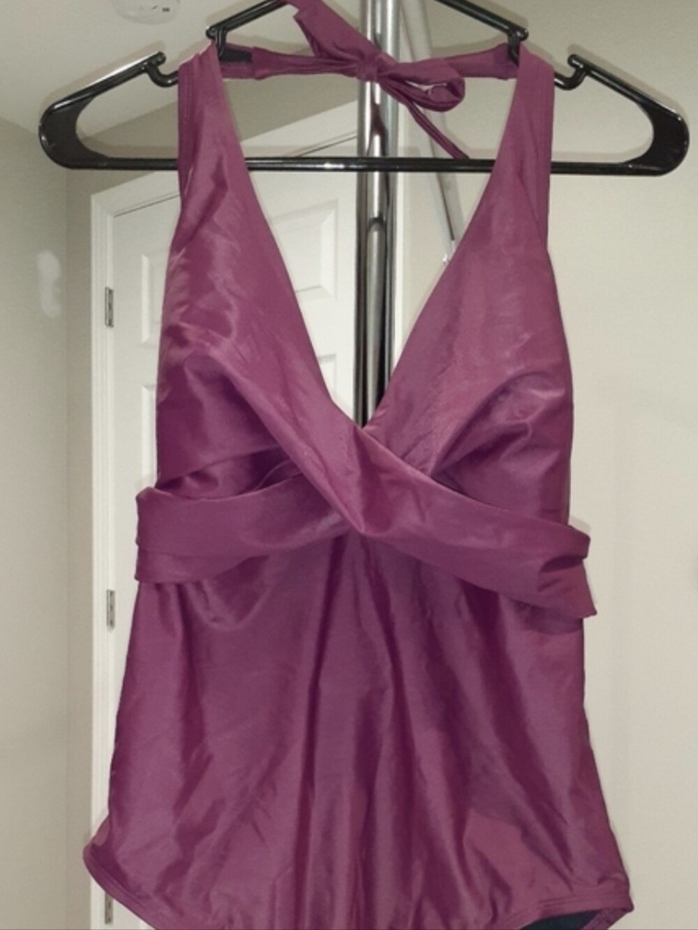 Swimsuit Women's Plunge Halter Top in Burgundy/Wine